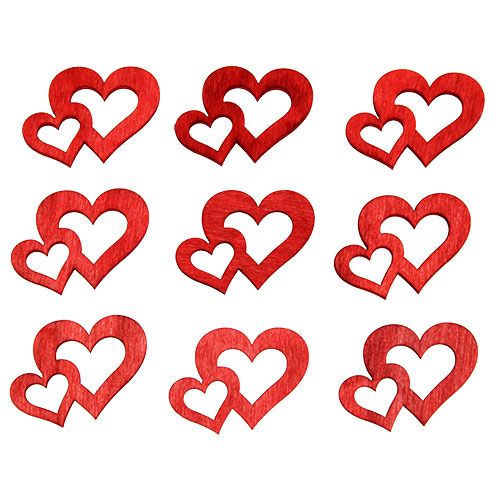 Floristik24 Houten dubbele harten om te strooien 4cm rood 72 st