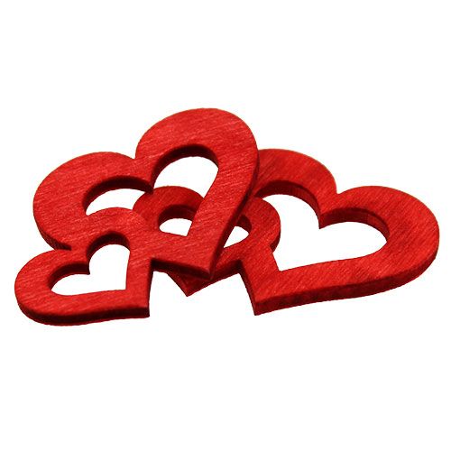 Floristik24 Houten dubbele harten om te strooien 4cm rood 72 st