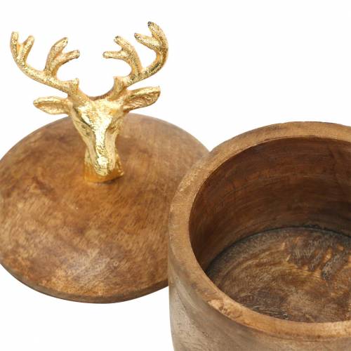 Floristik24 Doos van mangohout met gouden hertenkop Ø10cm H15cm