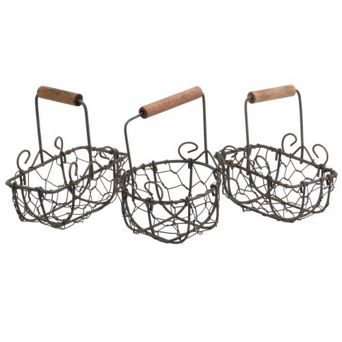 Floristik24 Mini draadmand variatie met houten handvat, roestbruin, H10,5–11,5cm, 9 stuks