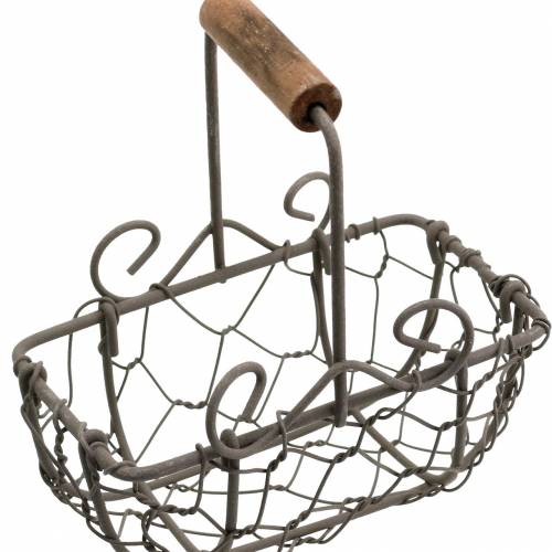 Floristik24 Mini draadmand variatie met houten handvat, roestbruin, H10,5–11,5cm, 9 stuks