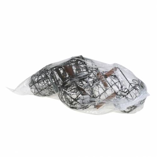 Artikel Mini draadmand variatie met houten handvat, roestbruin, H10,5–11,5cm, 9 stuks