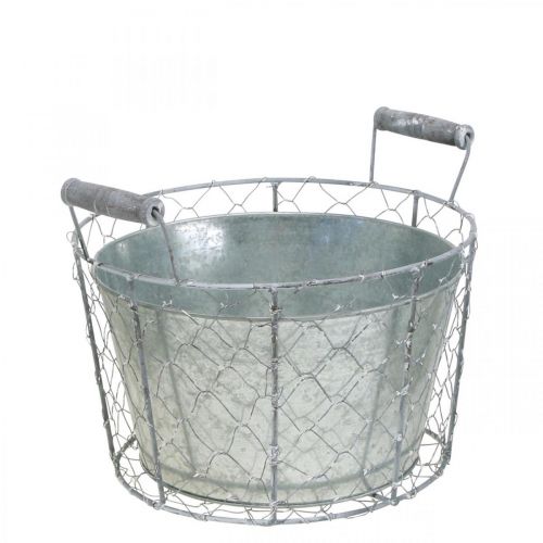 Floristik24 Mand voor opplant, draadmand met plantenpot, lentemand zilver, gewassen wit, shabby chic Ø26cm H22cm