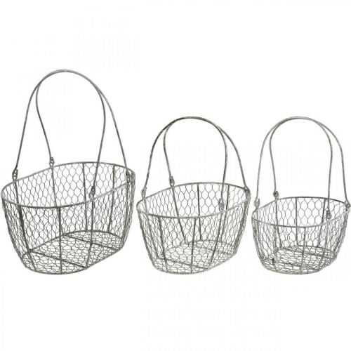 Artikel Draadmand, Paasmand, decoratieve mand metaal L32/28.5/25cm set van 3