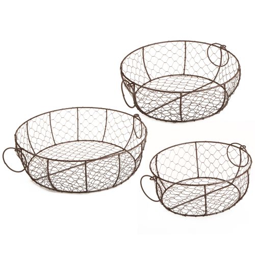 Floristik24 Draadmand Kom met Handvat Bruin Ø35/30/25cm Set van 3