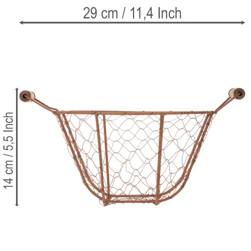 Vintage ronde draadmand met houten handvatten, metalen mand, roestkleurige afwerking, Ø22cm | Floristik24.nl