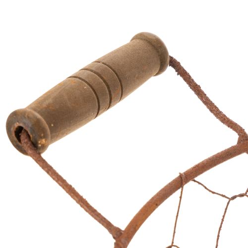 Vintage ronde draadmand met houten handvatten, metalen mand, roestkleurige afwerking, Ø22cm | Floristik24.nl