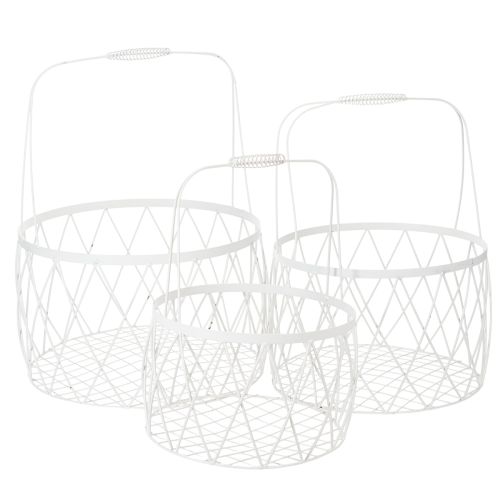Floristik24 Draadmand met handvat, wit metaal, Ø25/30/35 cm, set van 3