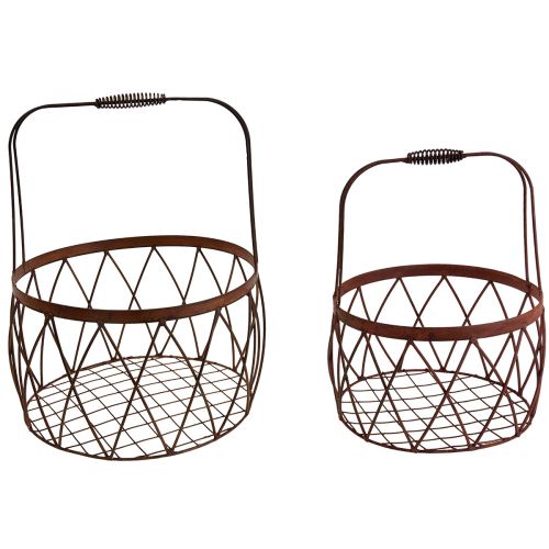 Draadmand draadmand met handvat tuindecoratie roest Ø25/20cm set van 2