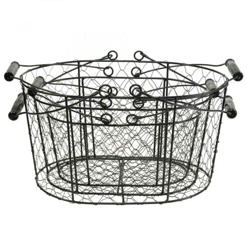 Artikel Draadmand met handvatten zwart metaal 35/31/27cm set van 3
