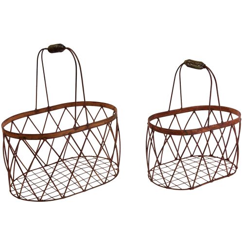 Artikel Draadmand ovale draadmand met handvat tuindecoratie roest 30/25cm set van 2