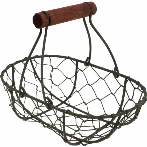 Draadmand ovaal met handvat grijs 17 × 11cm H15cm