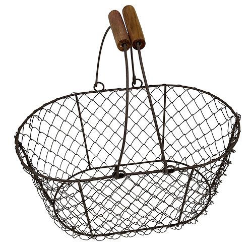 Artikel Draadmand ovaal met handvat 27x16,5cm H13,5cm bruin