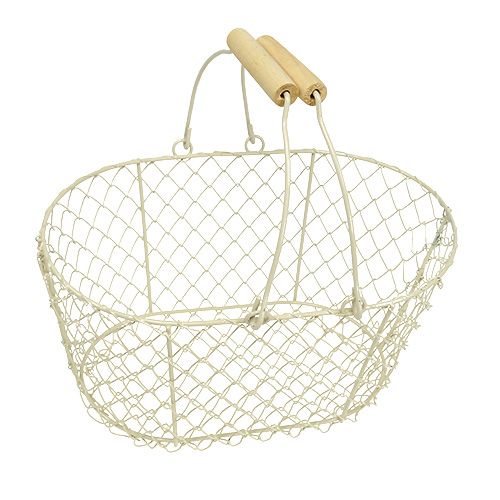 Floristik24 Draadmand ovaal met handvat 27x18cm H13.5cm creme
