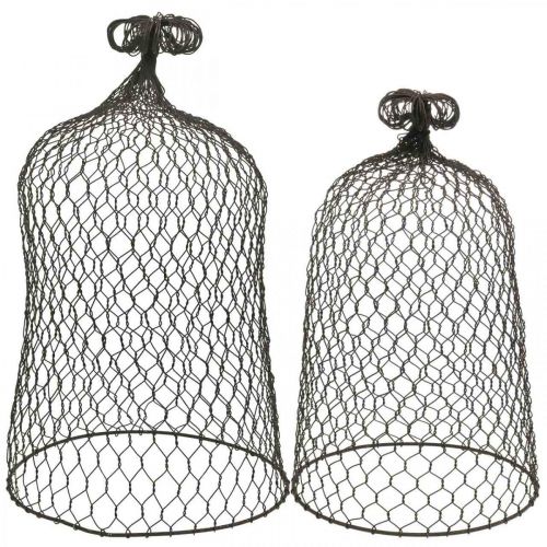 Floristik24 Decoratieve bel van metaal, klimhulp, draadkap bruin, patina H50/41cm Ø30/25cm, set van 2