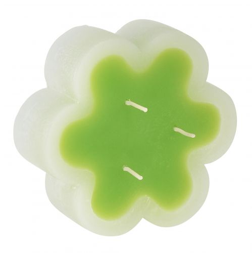 Artikel Kaars met drie lonten groen witte vorm bloem Ø11,5cm H4cm