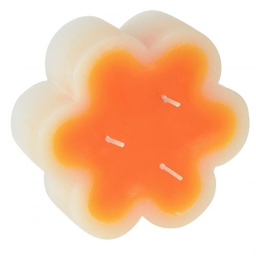Artikel Drie-lontkaars wit oranje in de vorm van een bloem Ø11,5cm H4cm