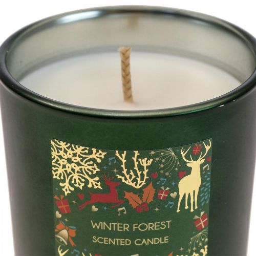 Geurkaars Kerst winter boskaars glas groen Ø7/H8cm