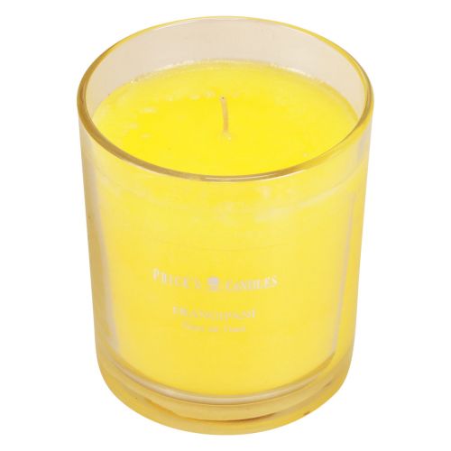 Artikel Geurkaars in een glas zomergeur Frangipani Geel H8cm