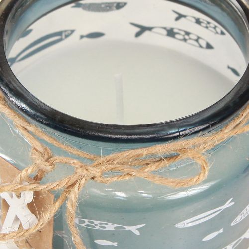 Artikel Geurkaarsen in glas viskaarsen maritiem blauw groen H11cm 3st