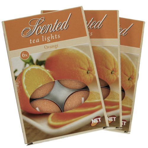 Artikel Geurkaarsen oranje, theelichtjes geur, kamergeurkaars Ø3,5cm H1,5cm 18 stuks