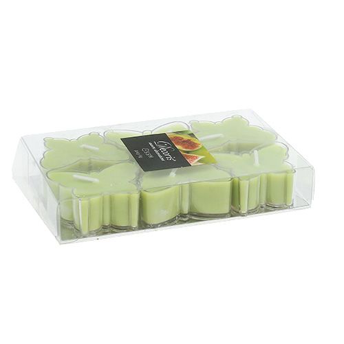 Floristik24 Geparfumeerde theelicht vlinder Ø4,8cm H2cm groen 6st