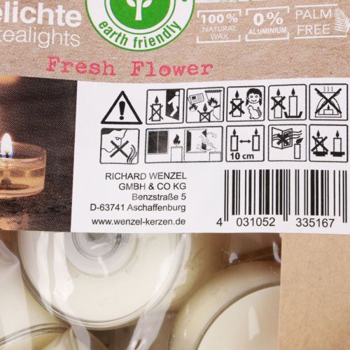 Artikel Geurkaarse theelichtjes Fresh Flower geurtheelichtjes wit Ø25cm 7h 18 st