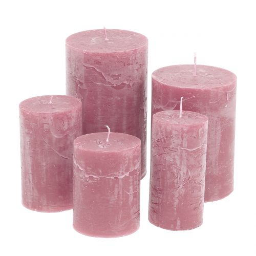 Effen kaarsen oud roze, verschillende maten