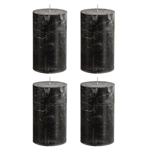 Artikel Effen gekleurde kaarsen zwarte stompkaarsen 70×120mm 4 st