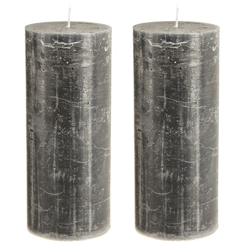 Artikel Effen stompkaarsen in antraciet 85x200mm 2 stuks
