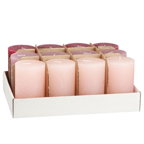 Artikel Effen stompkaarsen 3 kleuren Berry 60×100mm 12 st