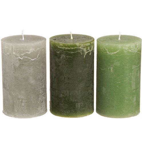 Artikel Stompkaarsen effen 3 kleuren groen 60×100mm 12 st