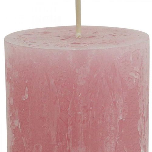 Artikel Effen kaarsen roze rustiek zelfdovend 60×110mm 4 st