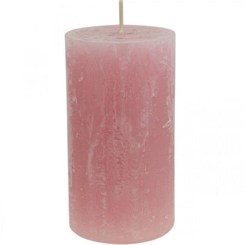 Artikel Effen kaarsen roze rustiek zelfdovend 60×110mm 4 st