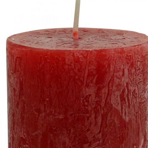 Artikel Gekleurde kaarsen Rood Rustiek zelfdovend 110×60mm 4st