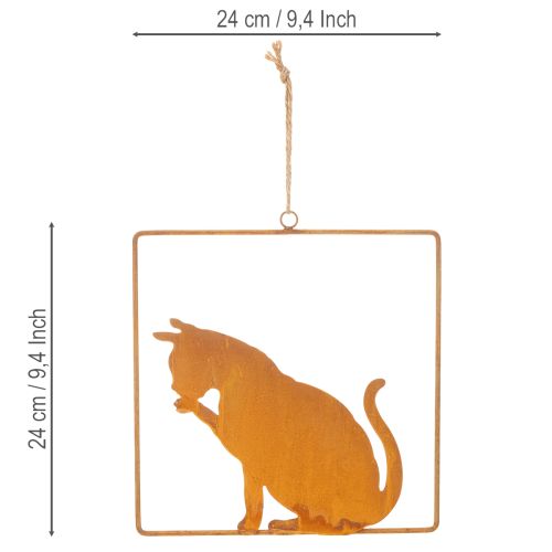 Decoratief kattenbeeldje van roestig metaal, roestdecoratie om op te hangen, 24,5 cm | Floristik24.nl