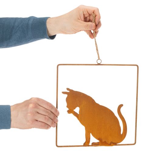 Decoratief kattenbeeldje van roestig metaal, roestdecoratie om op te hangen, 24,5 cm | Floristik24.nl