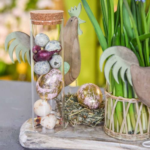 Floristik24 Edelhouten eieren, lentedecoratie, paaseieren in een net roze, goudkleurig H7-7.5cm Ø 4-4.5cm 6st