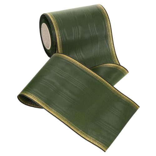 Elegante donkergroene moiré-kranslint, 125 mm met gouden parelrand, rouwlint, huwelijksdecoratie, striklint | Floristik24.nl
