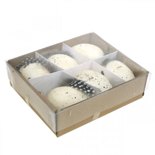 Floristik24 Deco ei met veer Kunstmatige paaseieren Paasdecoratie H6cm 6 stuks