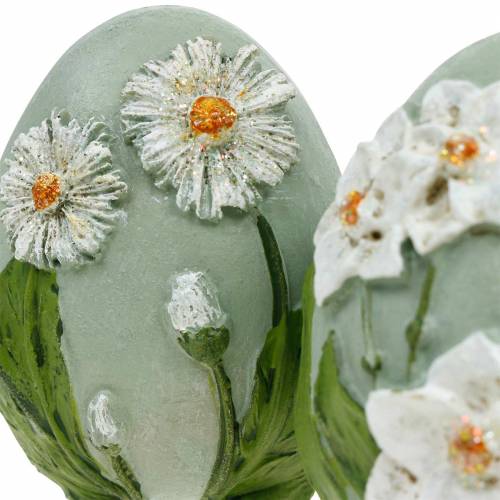 Floristik24 Paaseieren met bloemmotief Madeliefjes en narcissen Blauw, groen gips assorti 2st