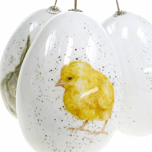 Floristik24 Paaseieren om op te hangen met dierenmotieven kuiken, vogel, konijn wit assorti 3st