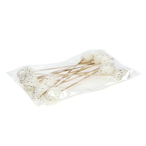 Floristik24 Ei op stok wit 3,5cm L18cm 12st