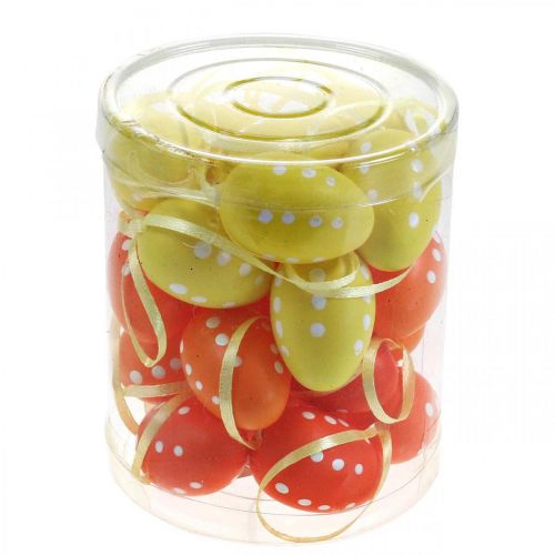 Artikel Mini paasei om op te hangen gestippeld geel, rood, oranje H4cm 24 st