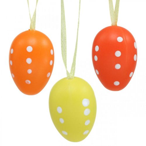 Artikel Mini paasei om op te hangen gestippeld geel, rood, oranje H4cm 24 st
