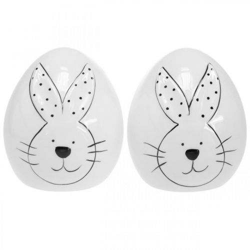 Floristik24 Decoratief eierkeramiek met konijn, paasdecoratie modern, paasei met konijnenmotief Ø11cm H12.5cm set van 4