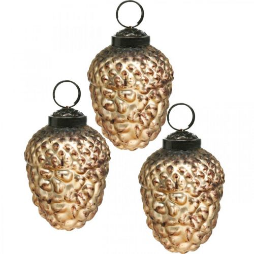 Floristik24 Acorn glas gouden vintage deco kegels kerstboomversieringen 5,5 × 8cm 12st