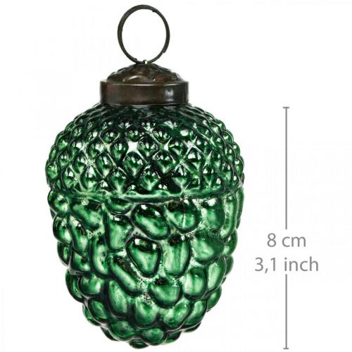 Floristik24 Acorn glas groen herfstdecoratie kegels kerstboomversiering 5,5 × 8cm 12st