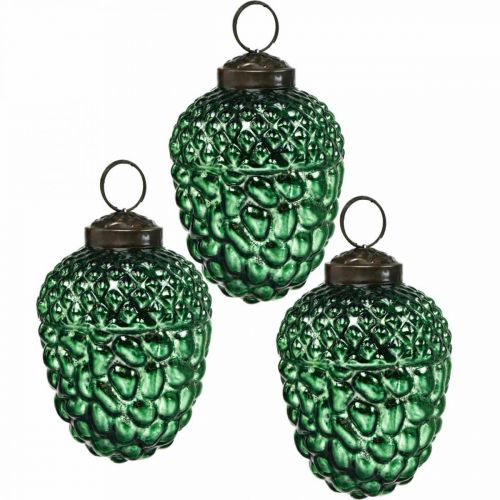 Floristik24 Acorn glas groen herfstdecoratie kegels kerstboomversiering 5,5 × 8cm 12st