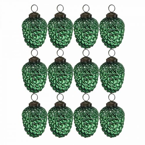 Floristik24 Acorn glas groen herfstdecoratie kegels kerstboomversiering 5,5 × 8cm 12st